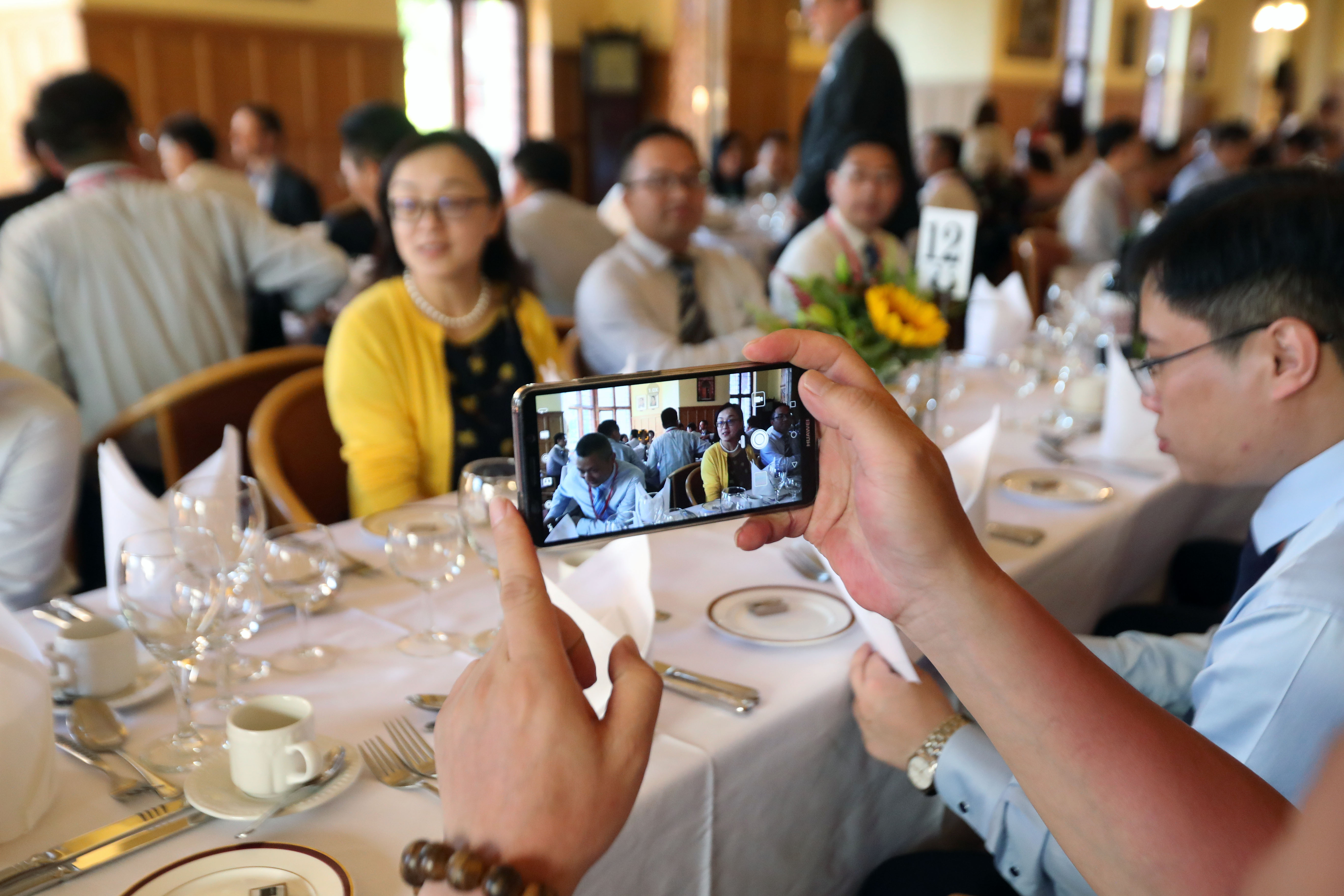 Welcome dinner guests at Cardiff University