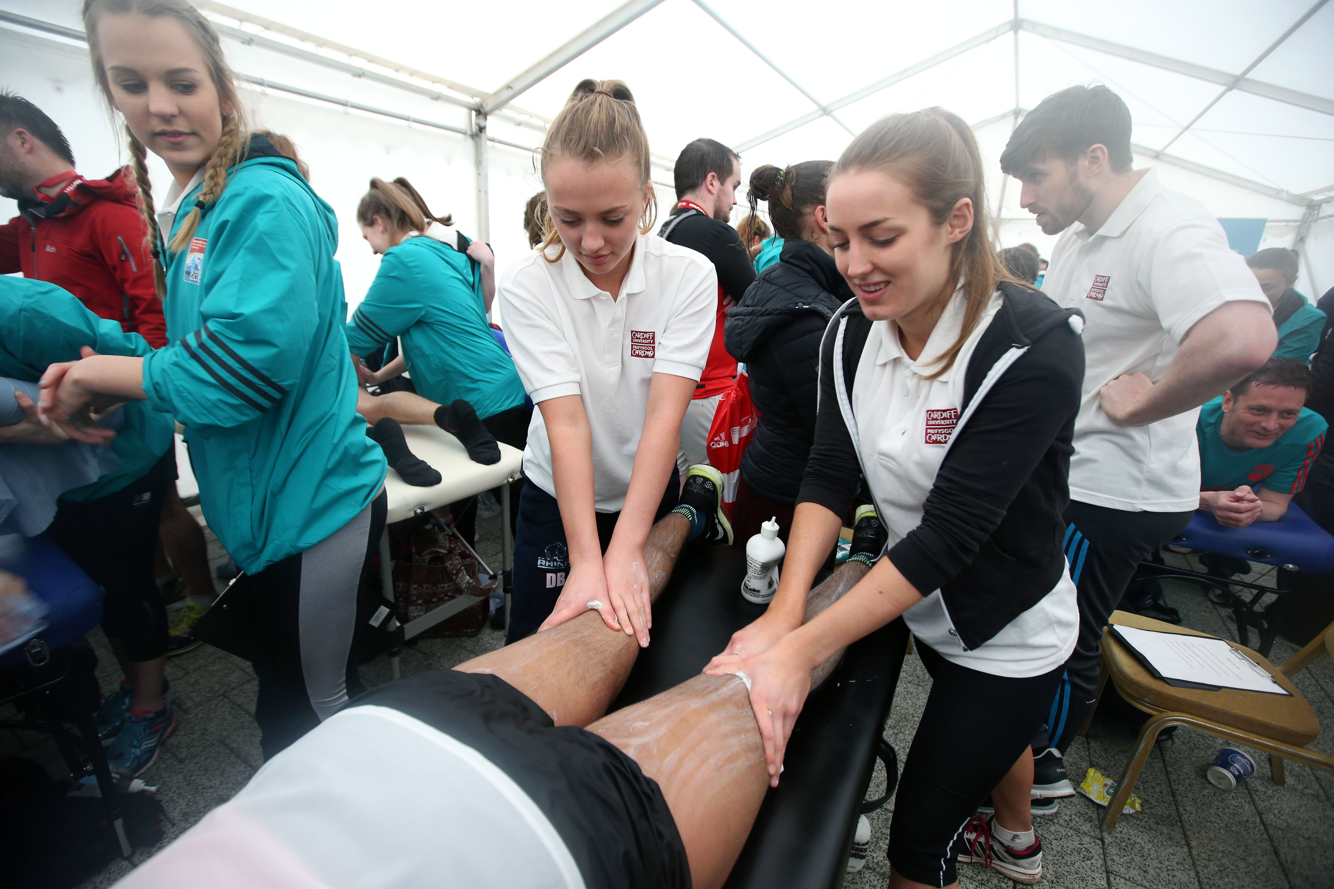 Cardiff University student physiotherapists providing post-race massage