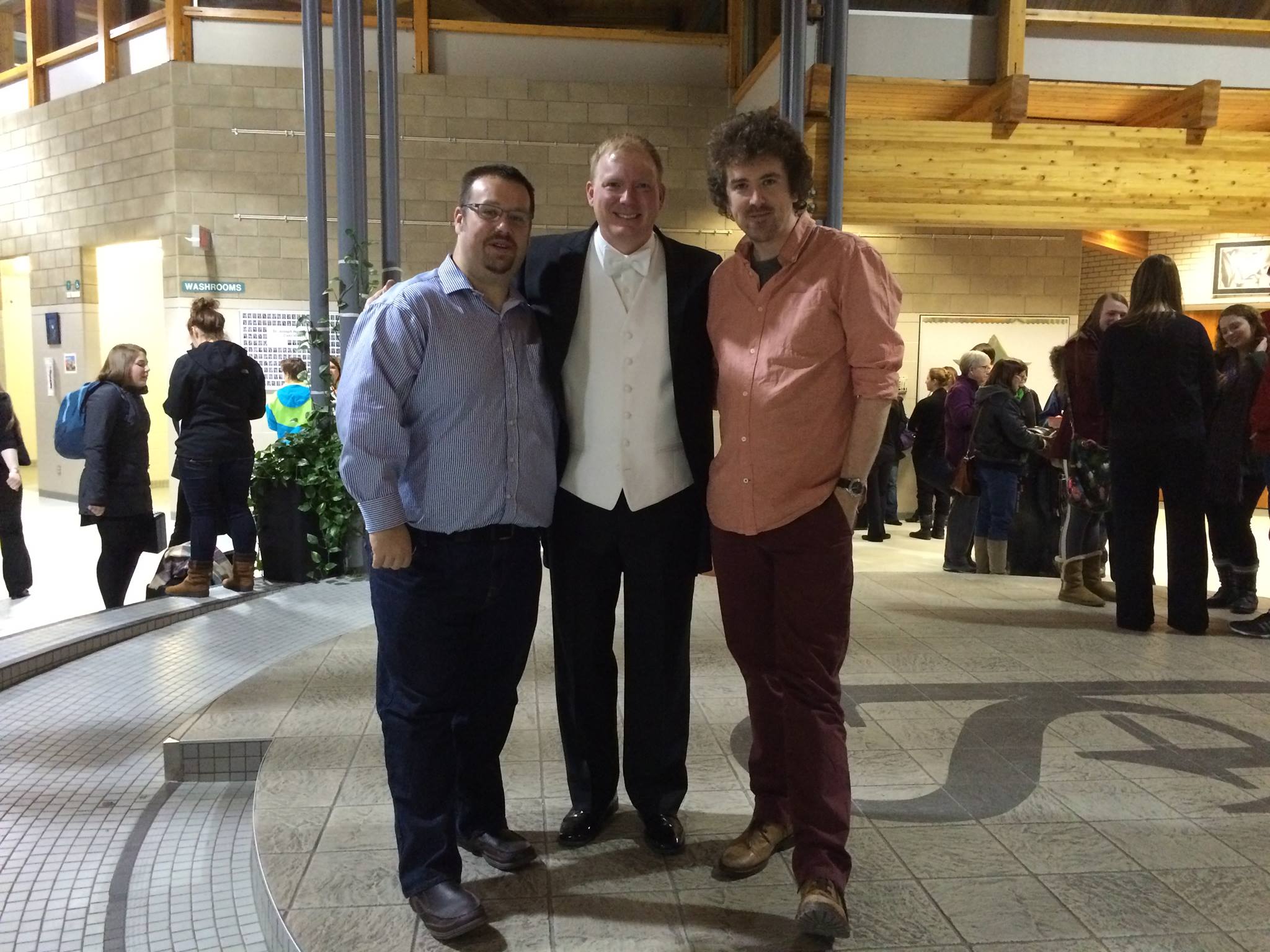 Tom Davoren, British composer Peter Meechan and Dr Darrin Oehlerking, conductor at the University of Saskatchewan